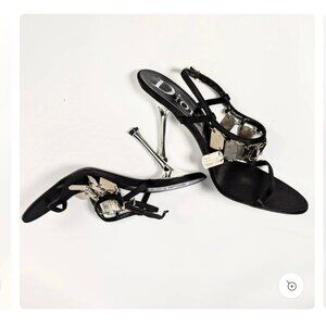Christian Dior by John Galliano Black Satin and Dog Tag Heels Size 37.5